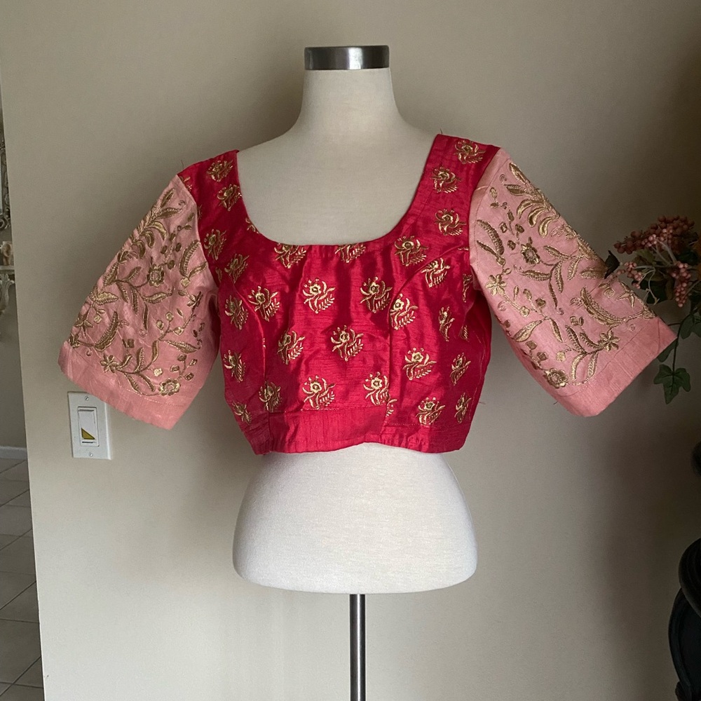 Embroidered Pink & Rose Red Crop Top sari saree Blouse new